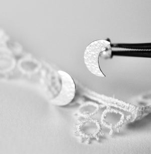 Crescent Moon Silver Stud Earrings