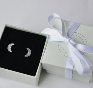 Crescent Moon Silver Stud Earrings