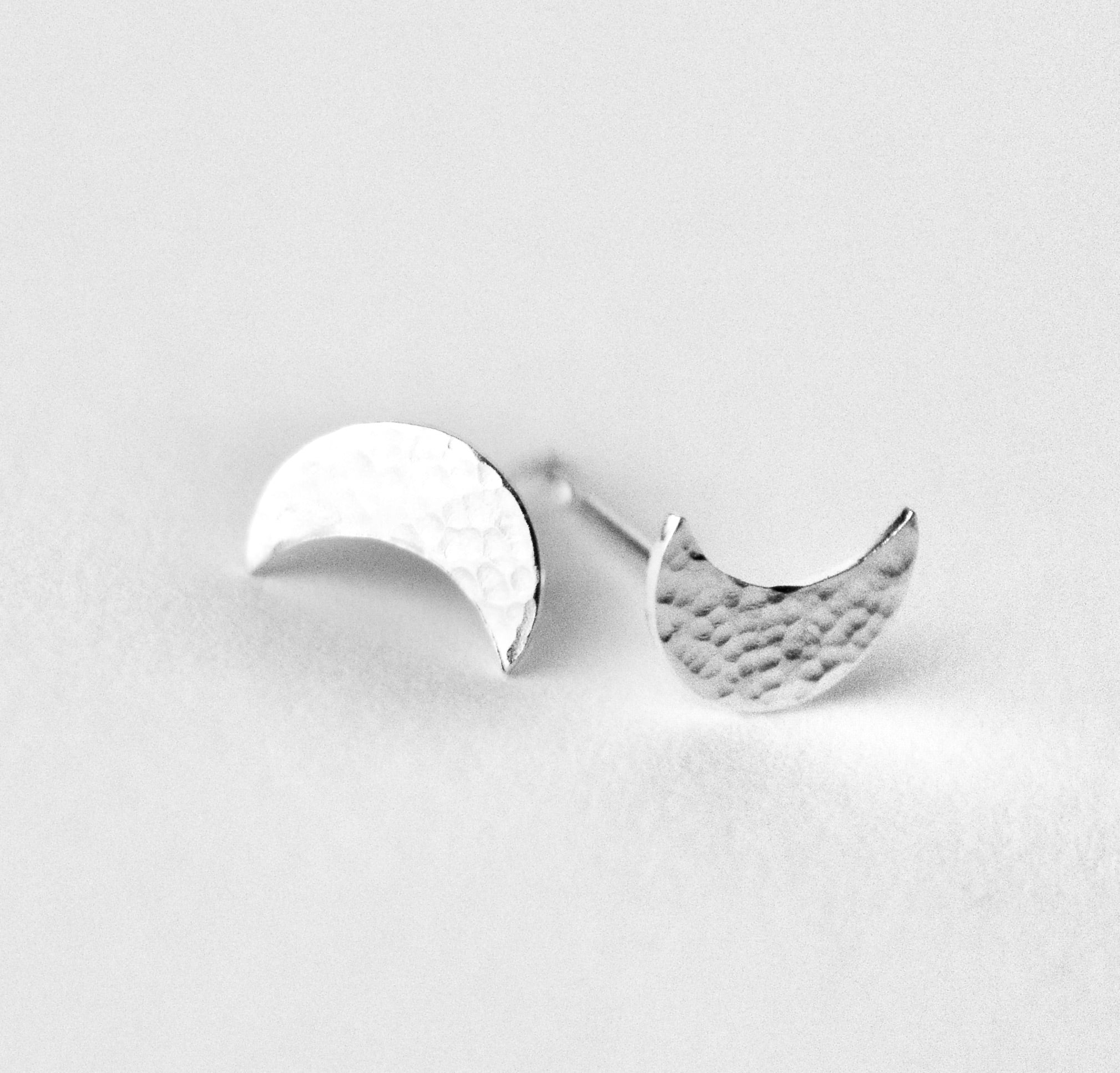 Crescent Moon Silver Stud Earrings