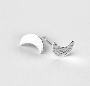 Crescent Moon Silver Stud Earrings