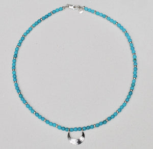 Sterling Silver Crescent Moon Necklace with gemstone beads