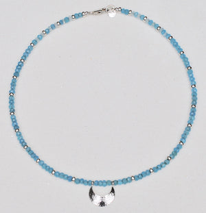 Sterling Silver Crescent Moon Necklace with gemstone beads