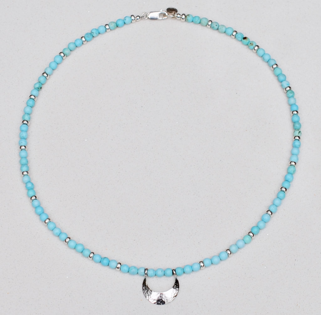 Sterling Silver Crescent Moon Necklace with gemstone beads